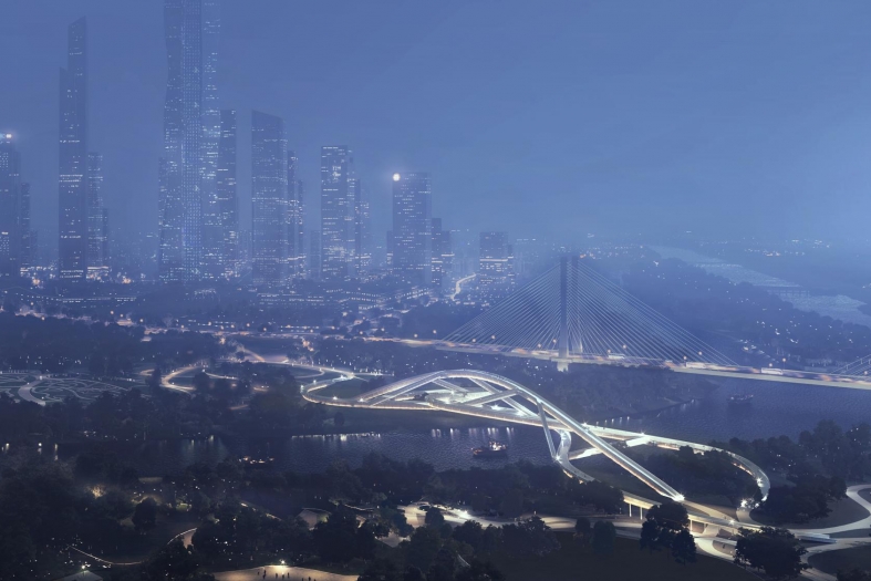 Footbridge at the Estuary of Qinhuai New River design by Christian Kerez in collaboration with Joseph Schwartz